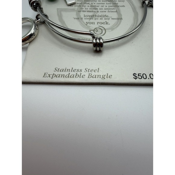 Love This Life Family Expandable Bangle Bracelet Stainless Steel Silver Green - Picture 3 of 11